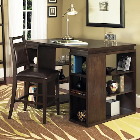 Dark Brown Counter Height Desk with Open Shelves